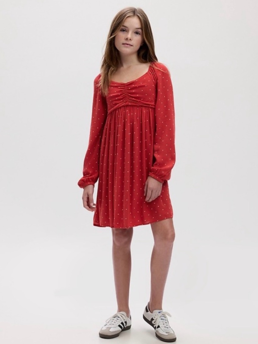 GAP Kids Girls Red Hearts Long Sleeve Fit & Flare Dress Size S (6-7)